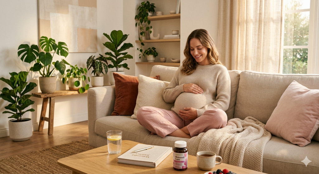 Une femme enceinte vit son happy grossesse de manière sereine