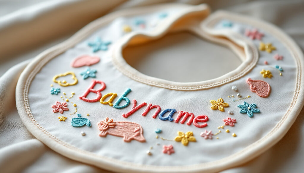 découvrez nos bavoirs personnalisés pour bébé avec prénom brodé et motifs uniques, parfaits pour un cadeau original et pratique.